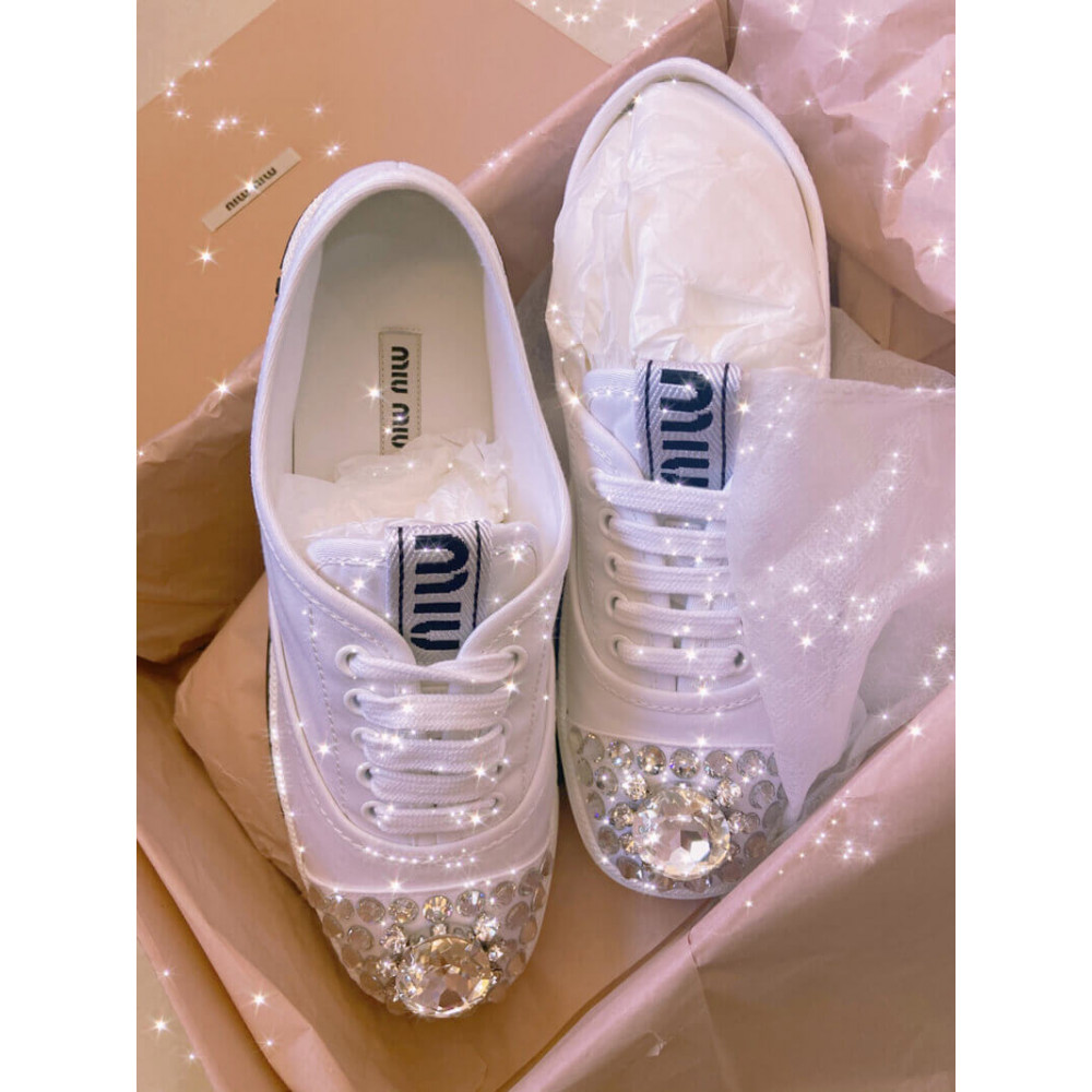 Miu Miu Crystal Embellished Low-Top Sneakers 338308