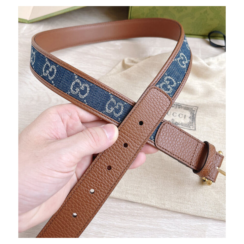 Gucci Belt With Square Buckle In Blue Denim 30mm 678694