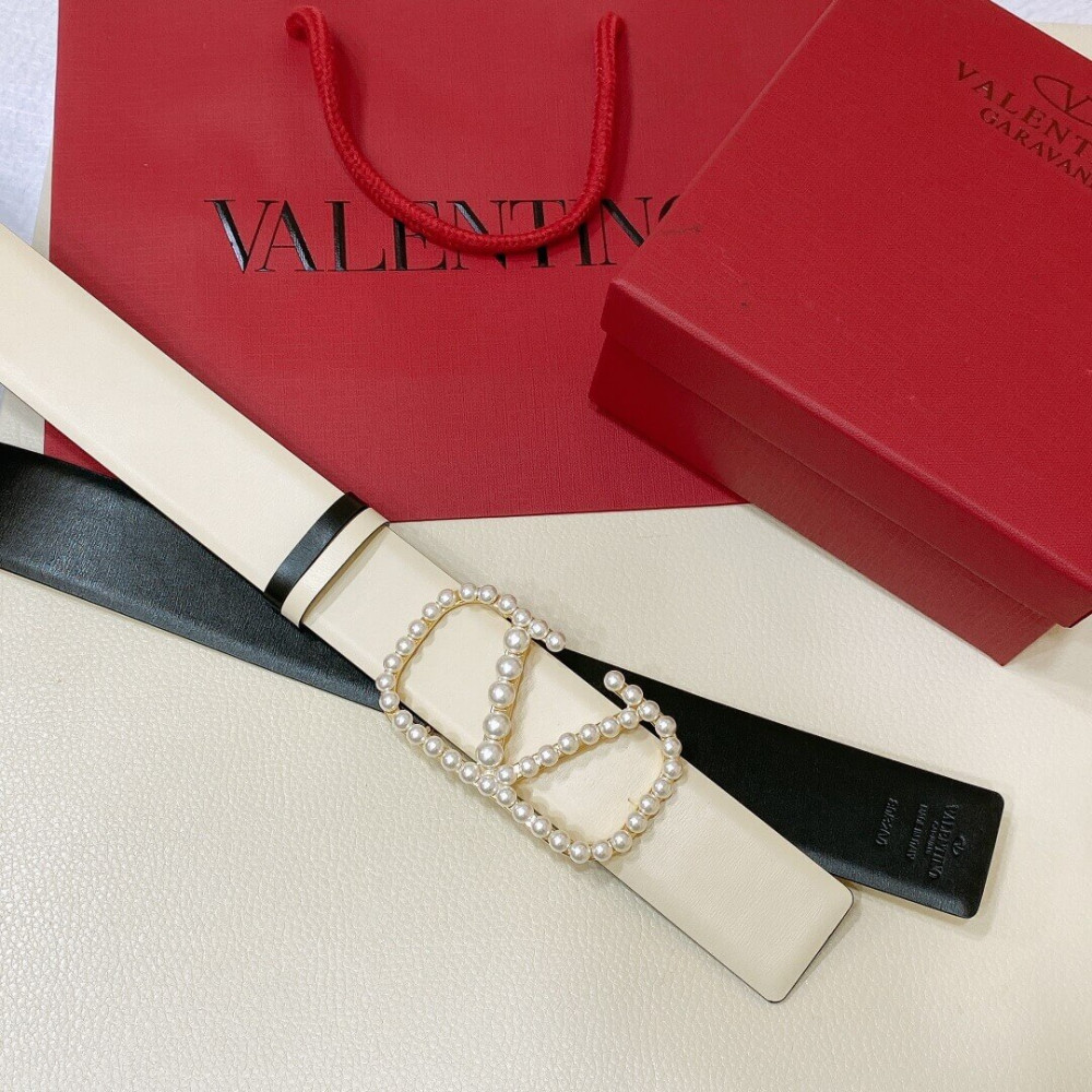 Valentino Vlogo Signature Reversible Belt In Shiny Calfskin With Pearls 40 mm