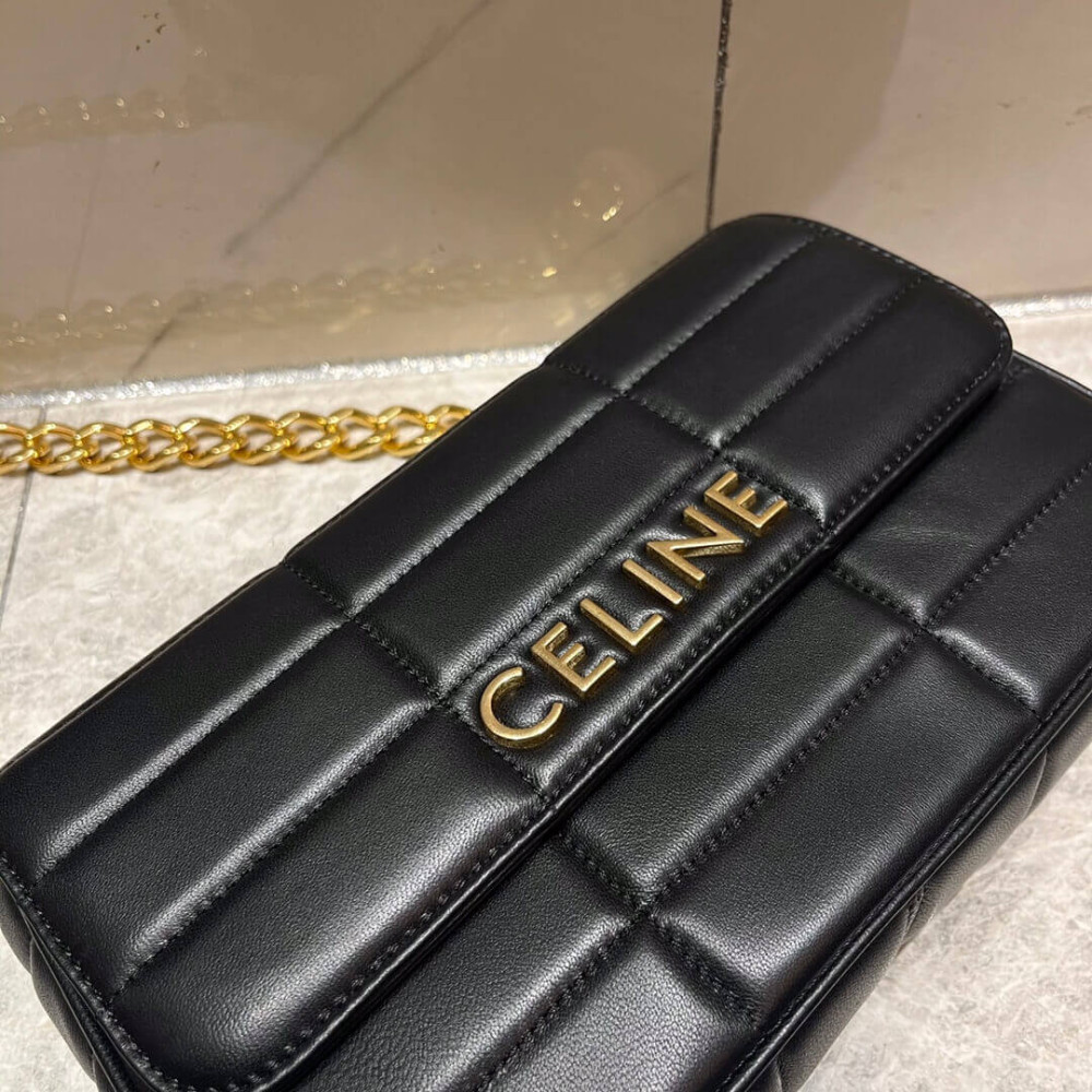 Celine Matelasse Chain Shoulder Bag 111273 Quilted Black