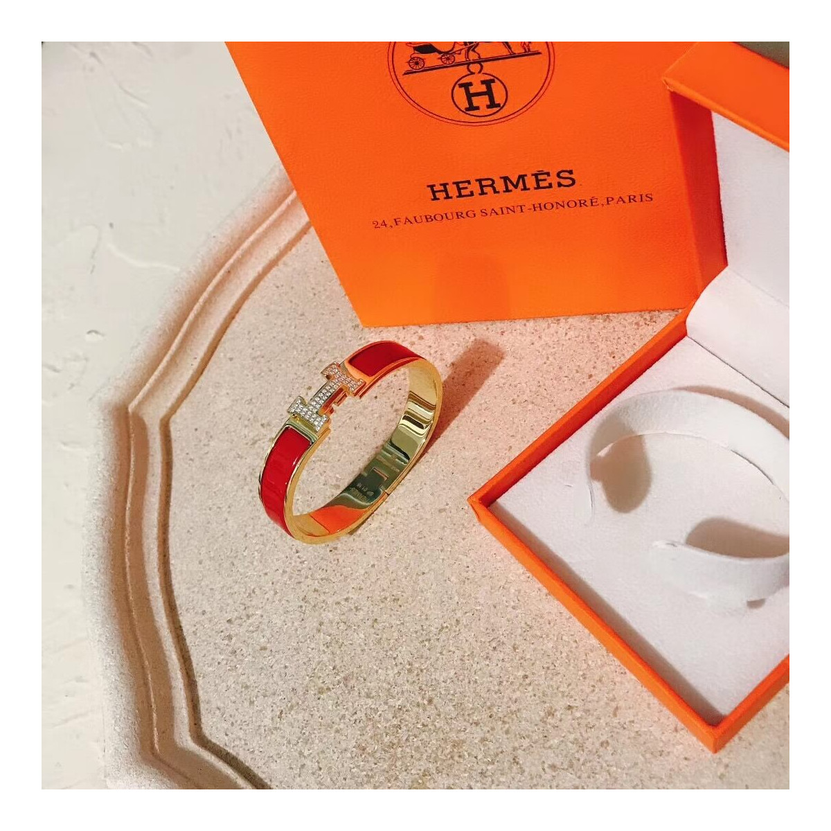 Hermes Narrow Clic Clac Gold Diamond H Bracelet