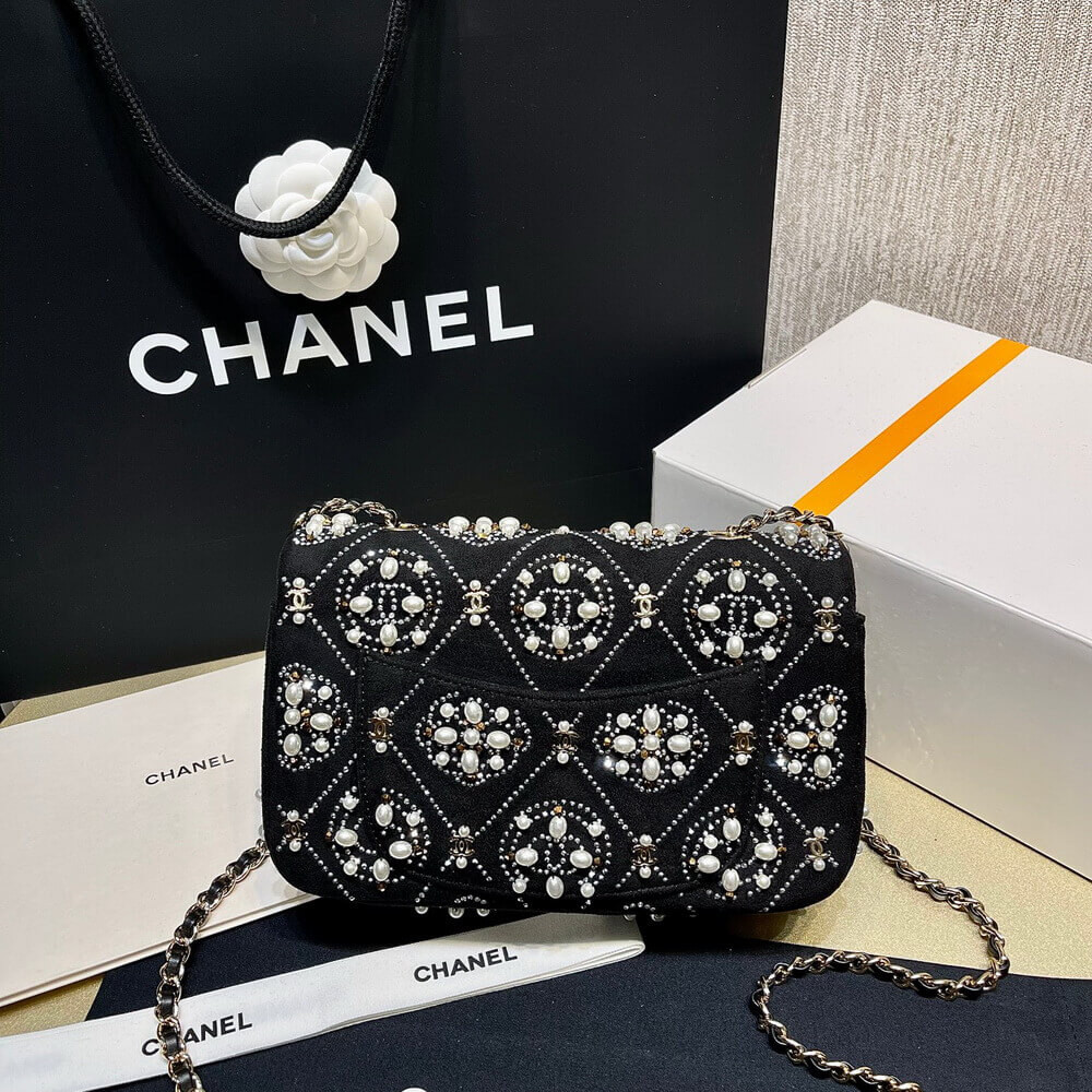 Chanel Pearl Strass CC Velvet Mini Flap Bag