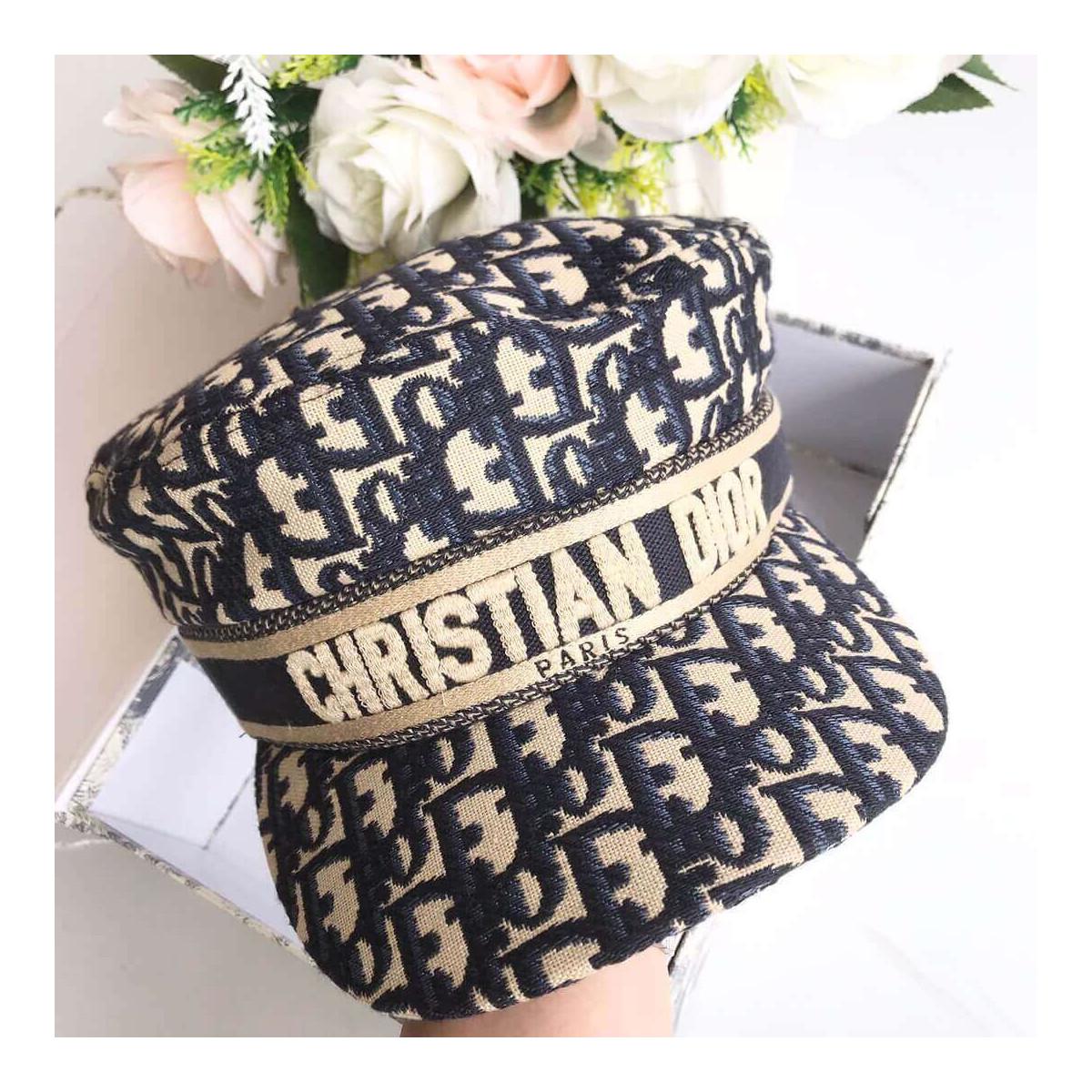 Christian Dior Oblique Canvas Newsboy Hat 48850