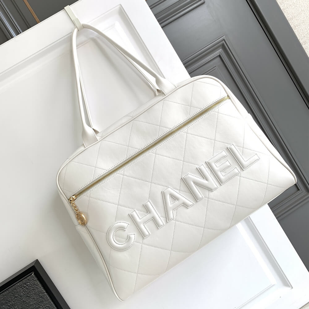 Chanel Calfskin Quilted Logo Maxi Bowling Bag AS3718