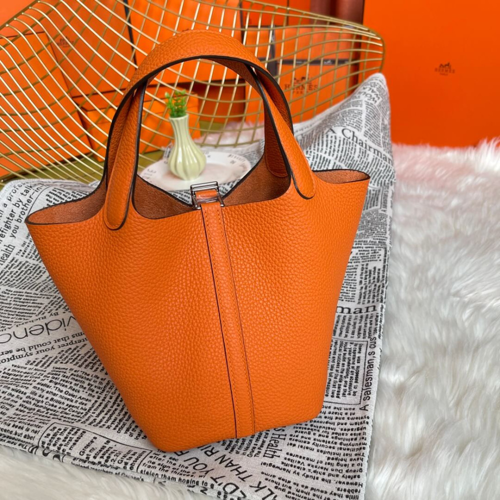 Hermes Picotin Lock Bag in Taurillon Clemence Orange