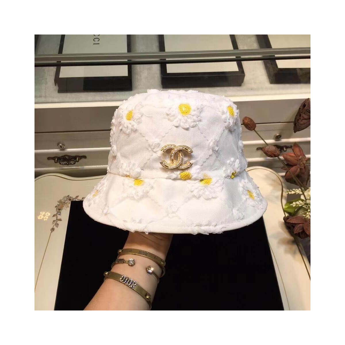 Chanel Flower and Lace Fedora Hat D011