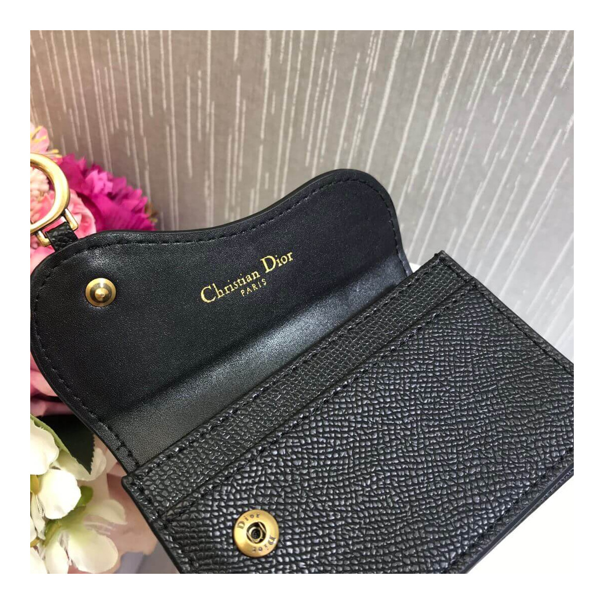 Christian Dior Grained Calfskin Saddle Flap Card Holder S5611