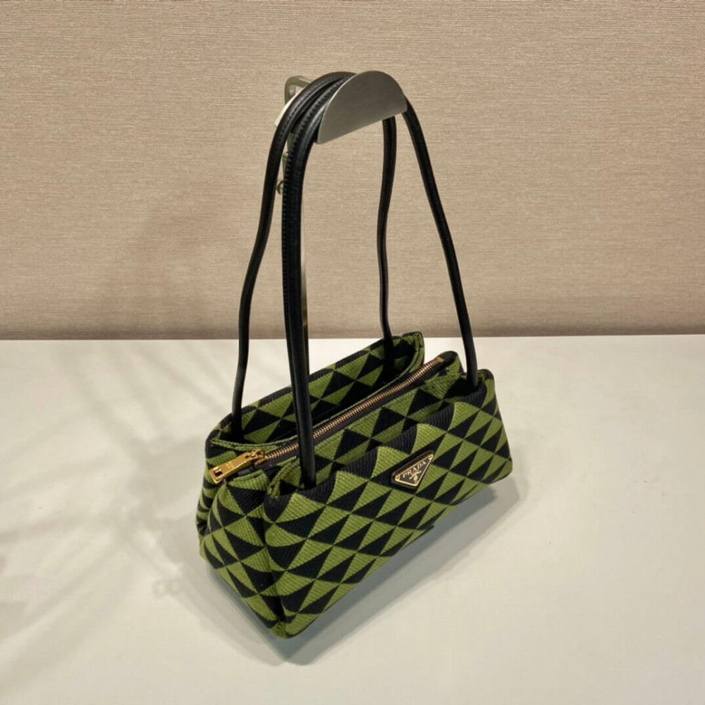 Prada Small Symbole Bag Embroidered Fabric 1BA368 Black/Ivy Green