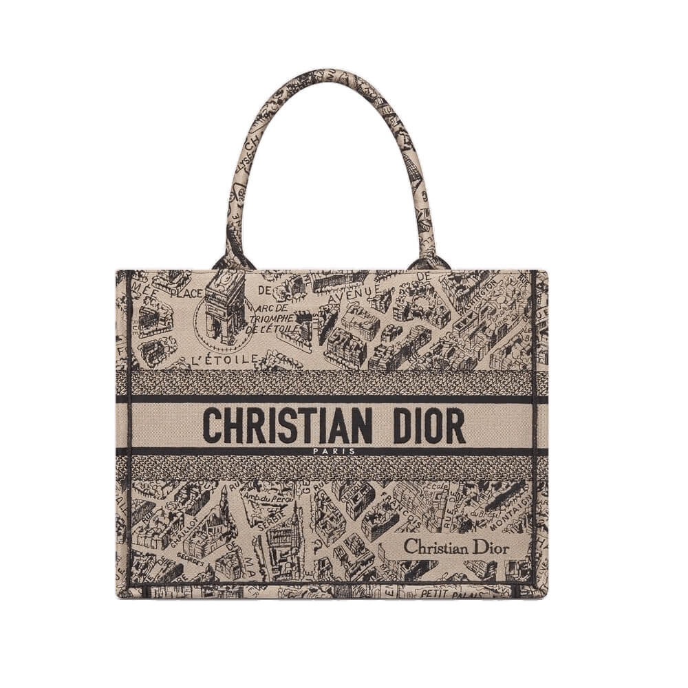 Christian Dior Book Tote Beige and Black Plan de Paris Embroidery