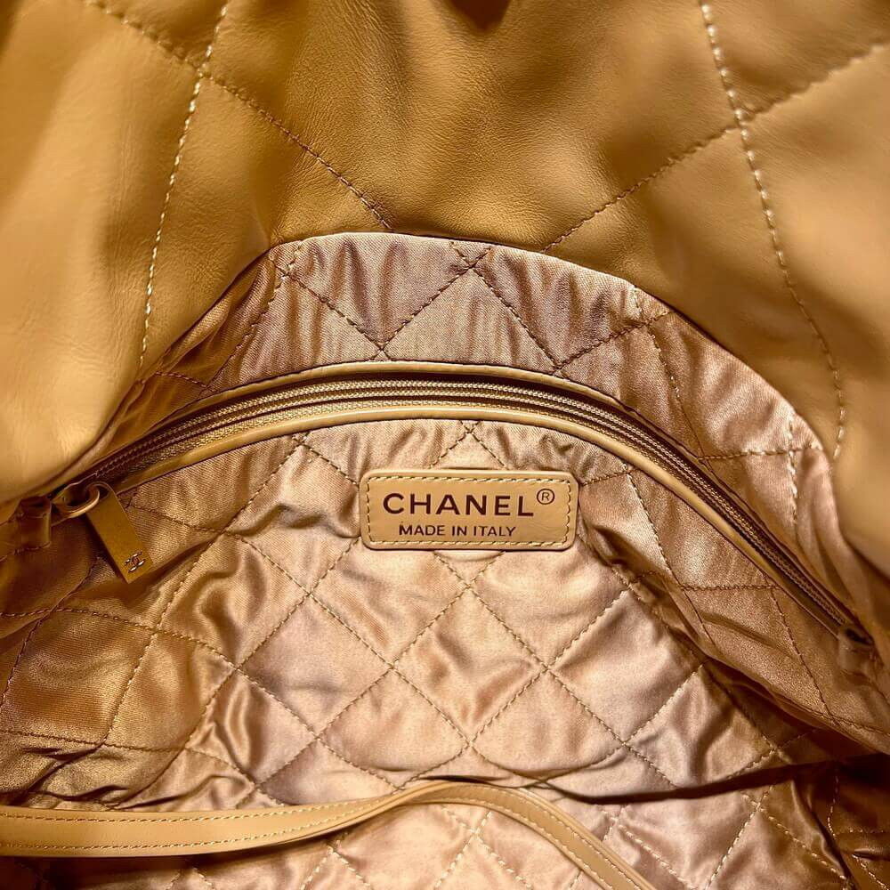 Chanel 22 Small Handbag Shiny Calfskin AS3260 Camel Gold Metal