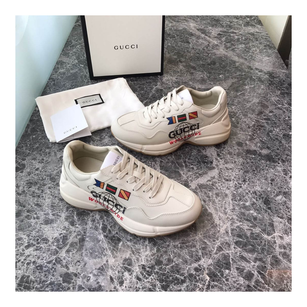 Gucci Rhyton Logo-Print Leather Trainers 550049