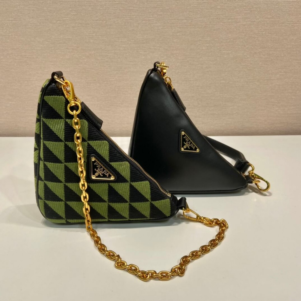 Prada Symbole Leather and Fabric Mini Bag 1BC176 Black/Ivy Green