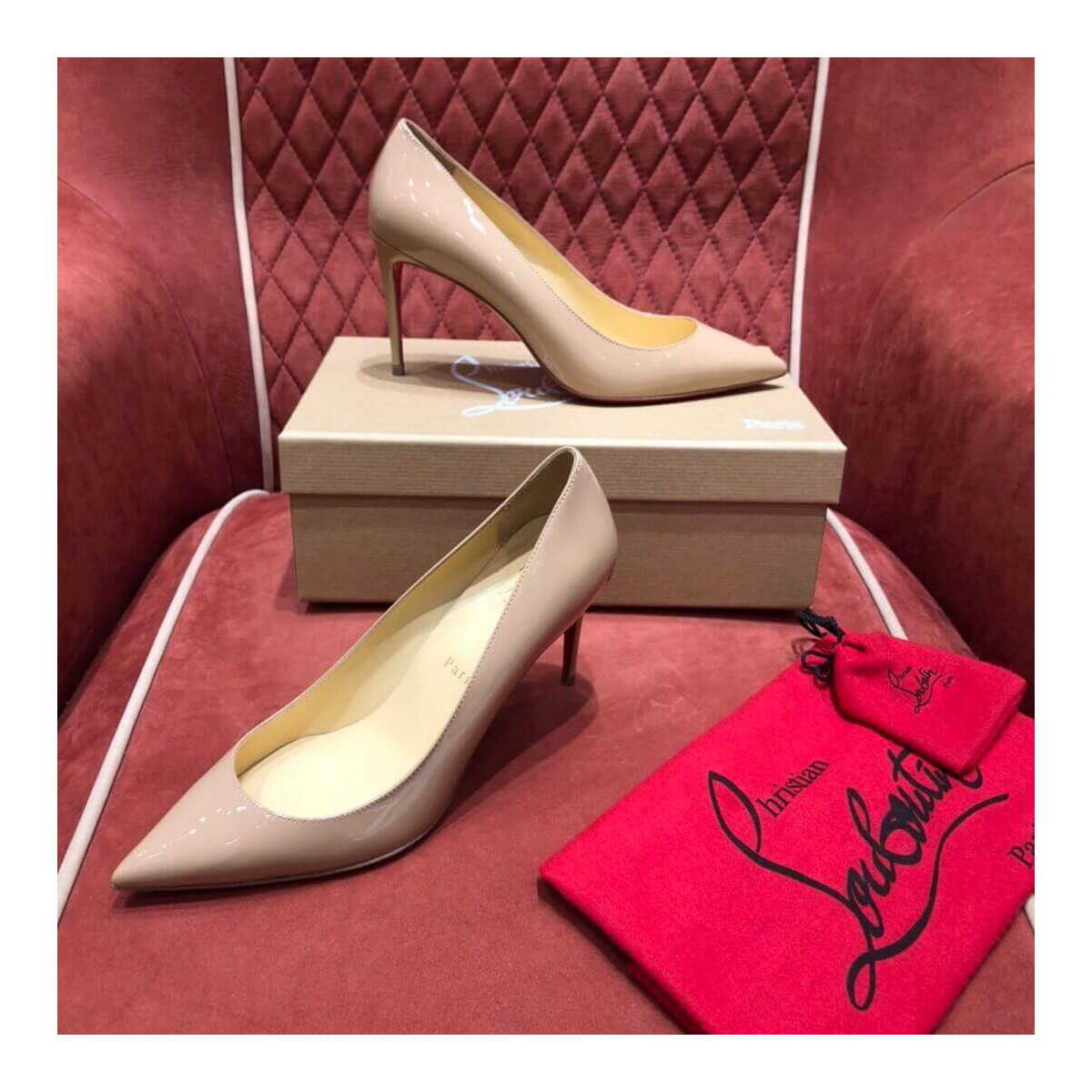 Christian Louboutin Kate 85 mm Nude Patent Leather 3191416