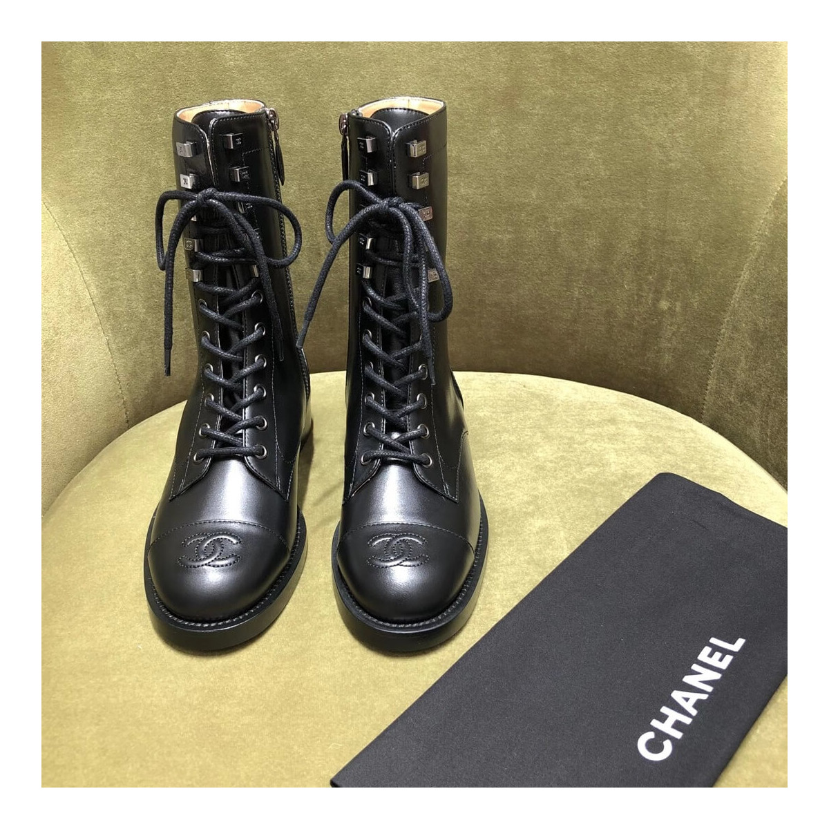 Chanel Black Lace-up Boots