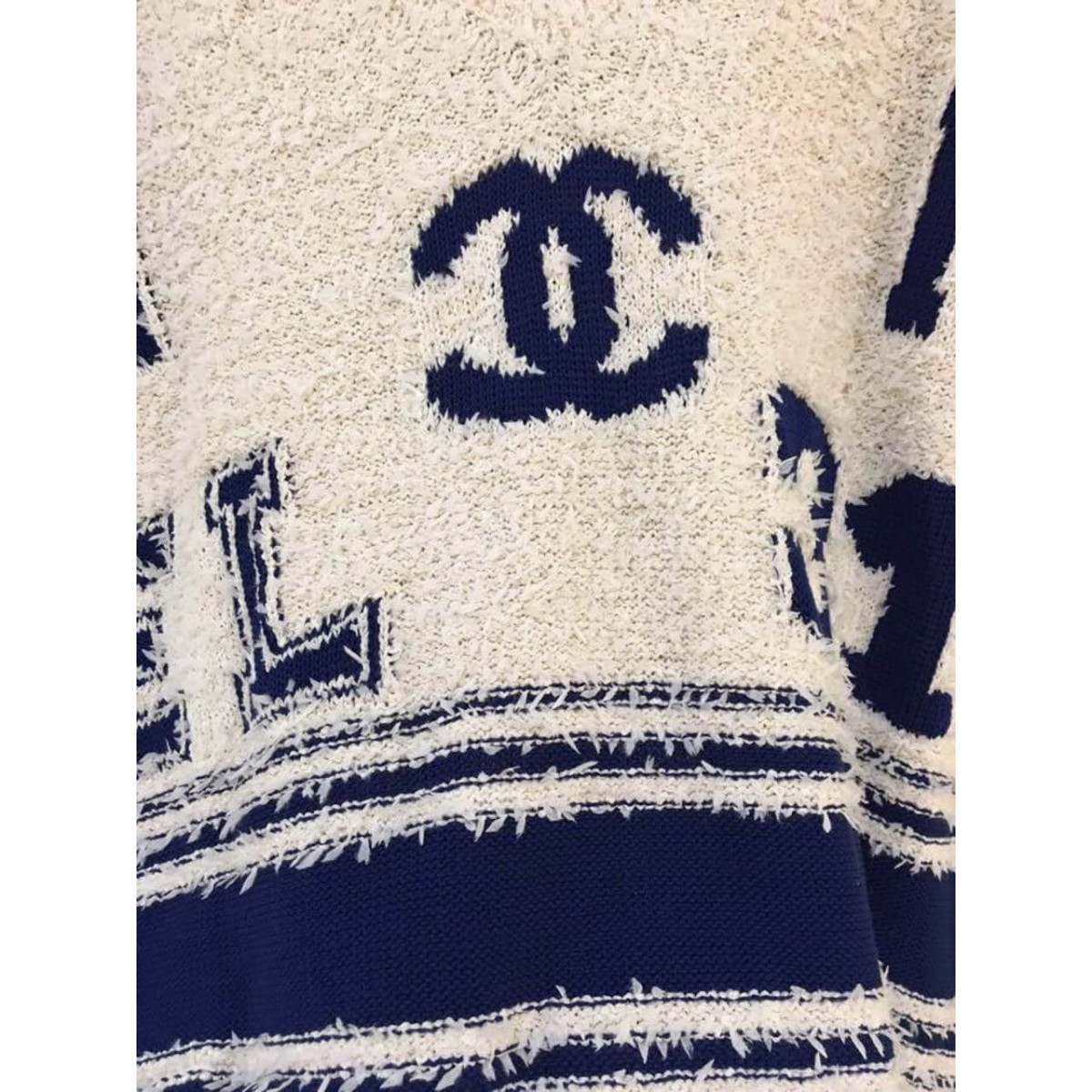 Chanel Varsity Logo iconic Oversized Wool Cashmere V Neck Sweater C1402