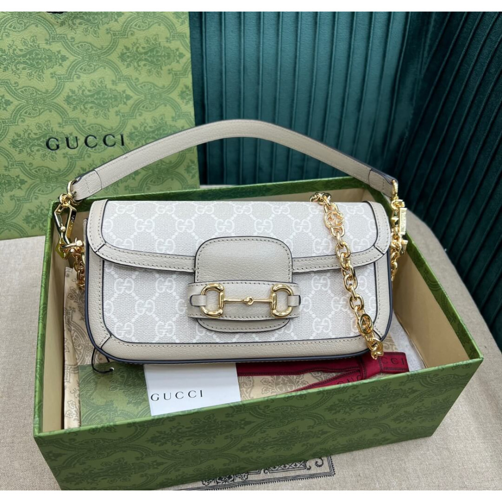 Gucci Horsebit 1955 GG Supreme Canvas Should Bag 735178 Oatmeal