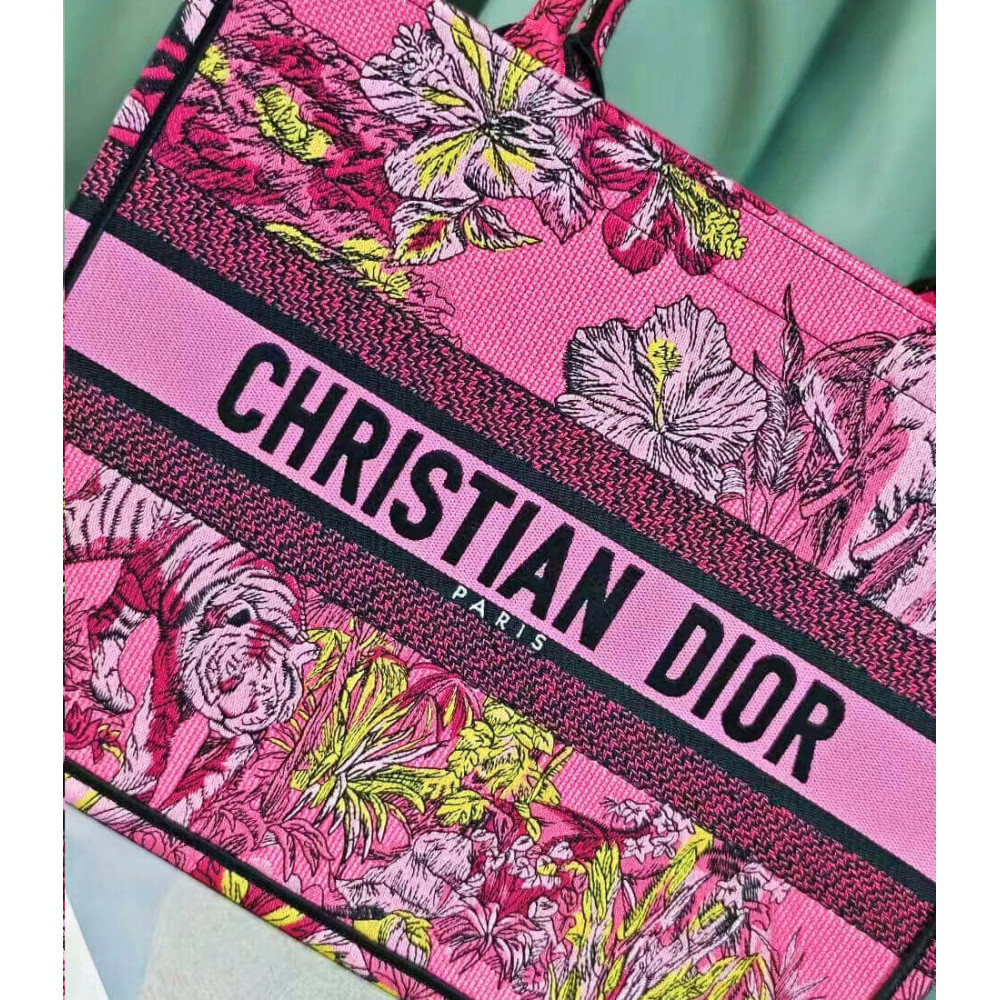 Christian Dior Book Tote Fuchsia Multicolor Toile De Jouy Voyage Embroidery