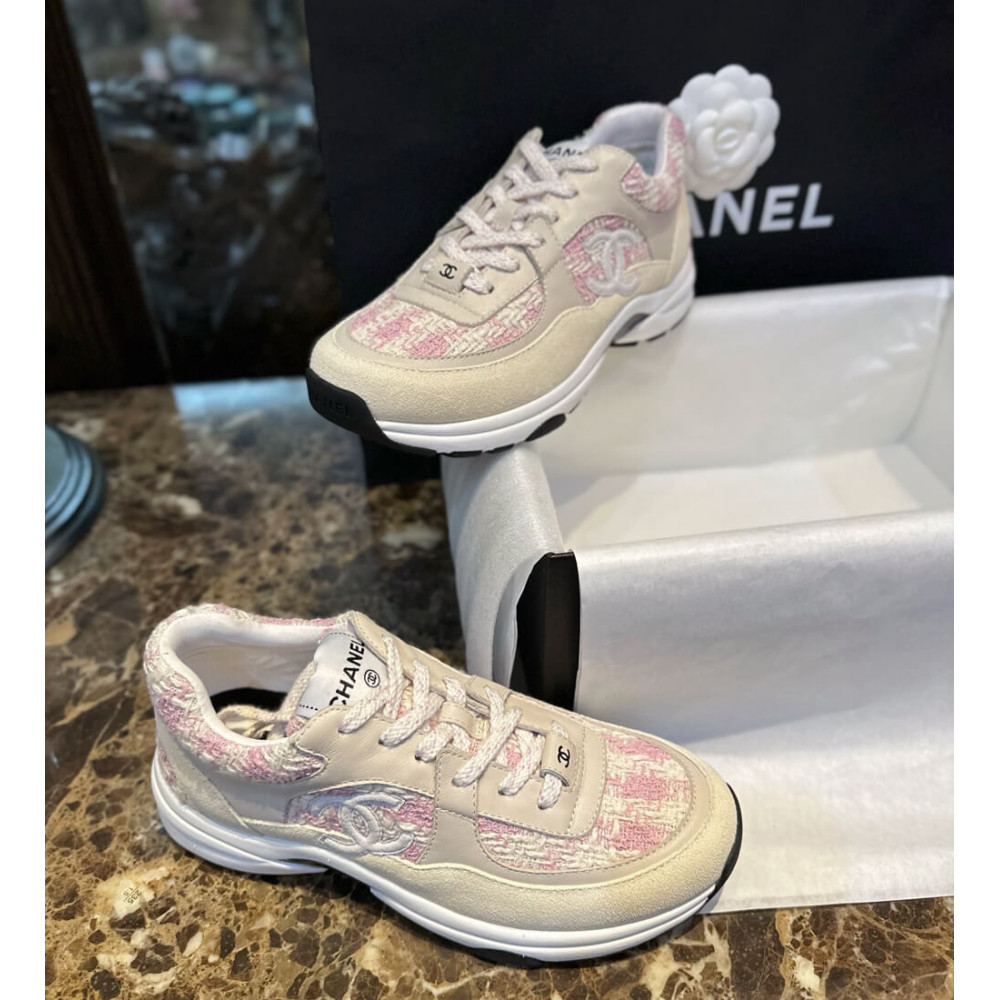 Chanel Tweed Low Cut Sneakers G38299 Pink