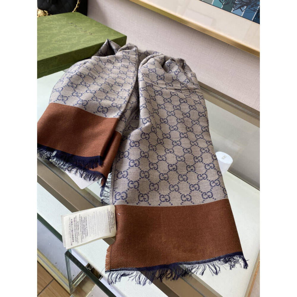 Gucci GG Cotton Jacquard Stole 660016 Blue