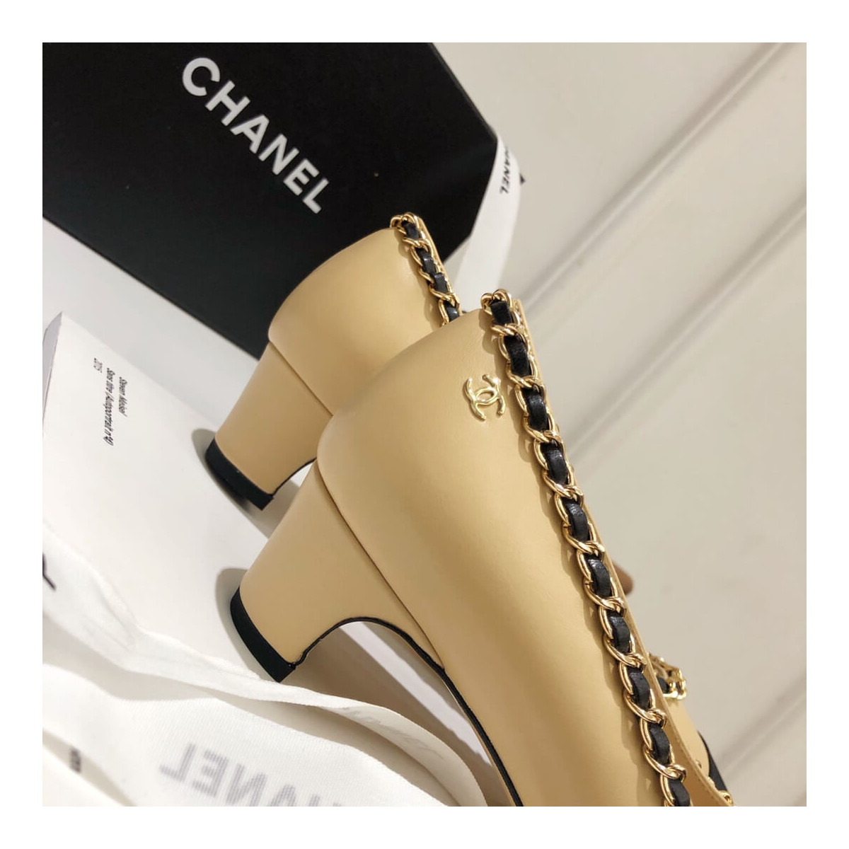 Chanel Grosgrain and Lambskin Chain 4.5cm Heel Ballerinas G35389