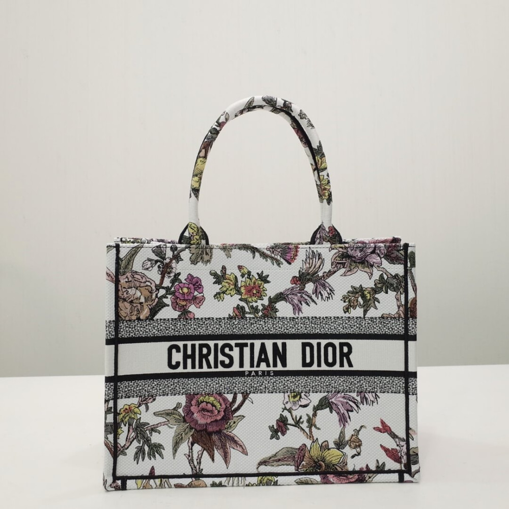 Christian Dior Book Tote White Multicolor Jardin Botanique Embroidery