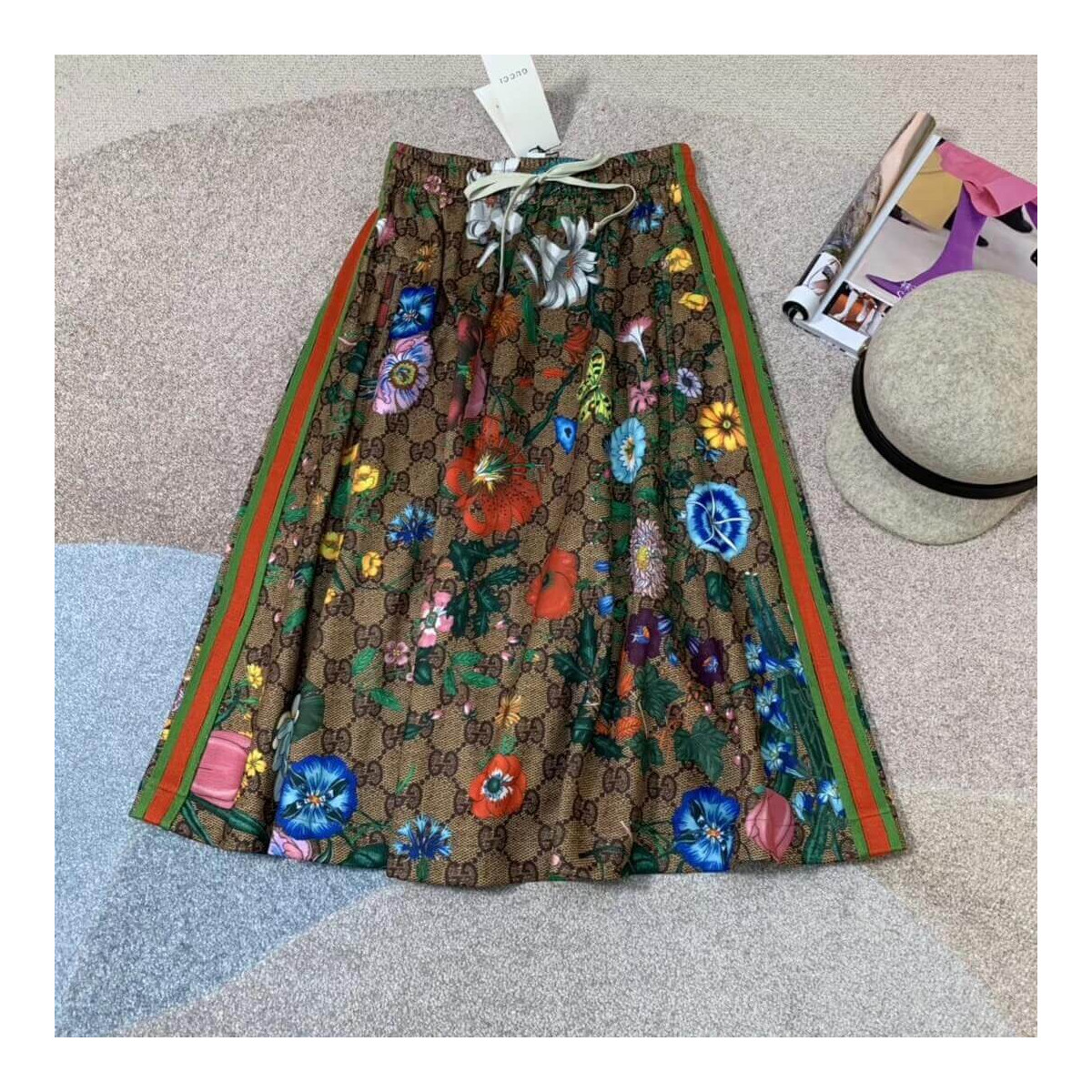 Gucci GG Flora Print Jersey Skirt 609954