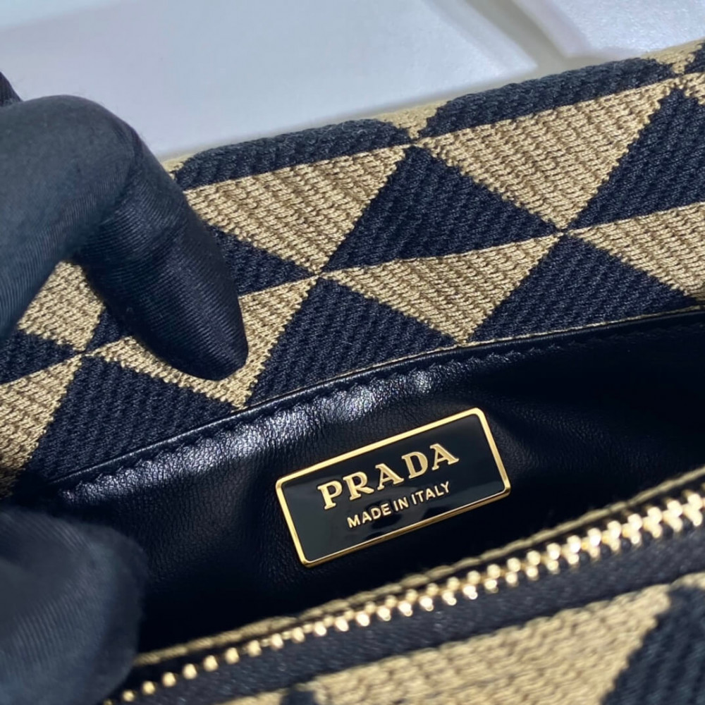 Prada Small Symbole Bag Embroidered Fabric 1BA368 Black/Beige