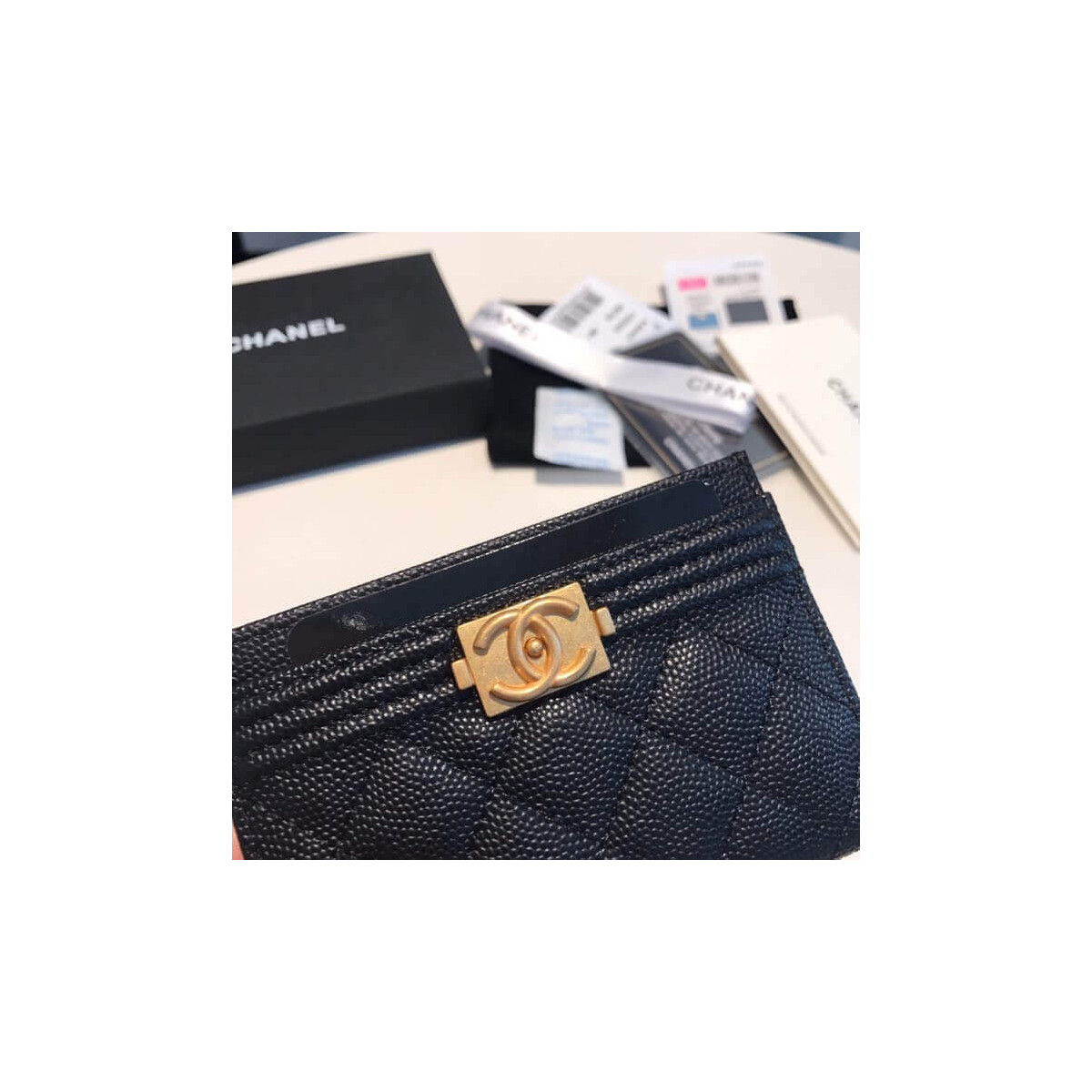 Chanel Grained Calfskin Boy Card Holder A84431