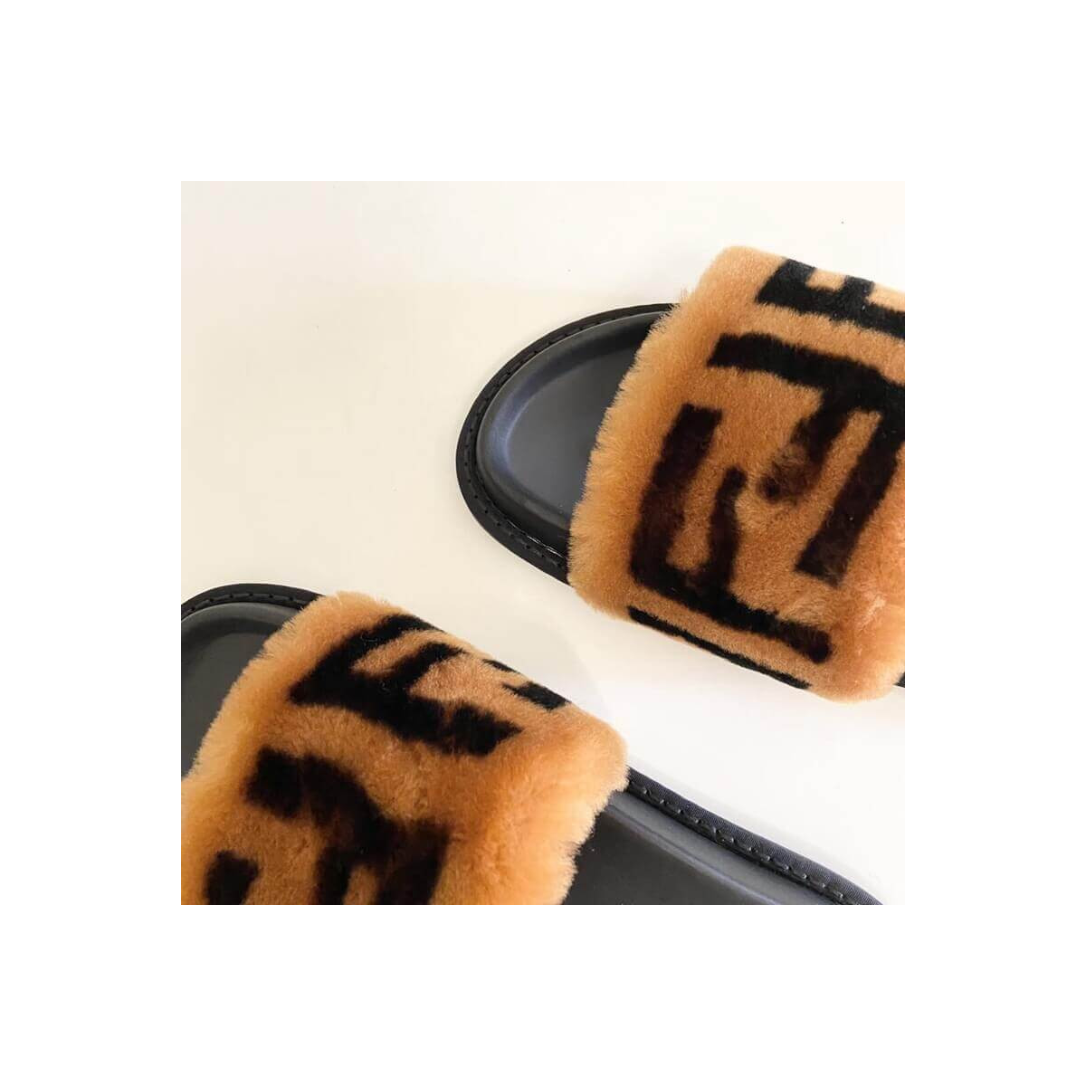 Fendi FF Fur Pool Slide Sandals F125