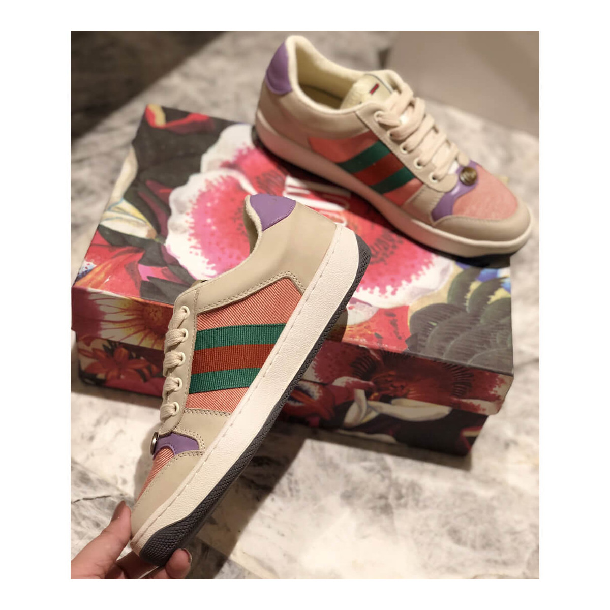 Gucci Screener Leather Sneaker 577684 Pink