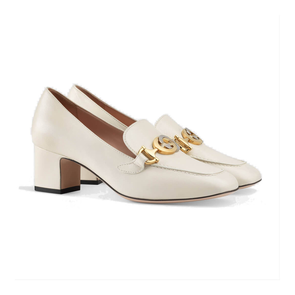 Gucci Zumi Leather Mid-Heel Loafer 575832 White