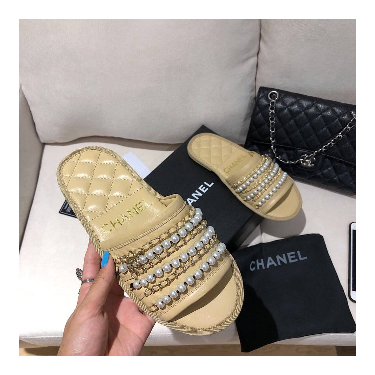 Chanel Chain and Pearl Slipper G34406