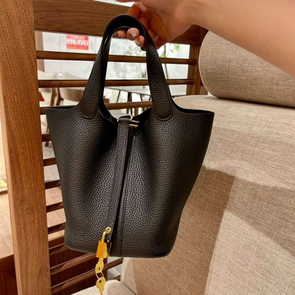 Hermes Picotin Lock Bag in Taurillon Clemence Noir Black