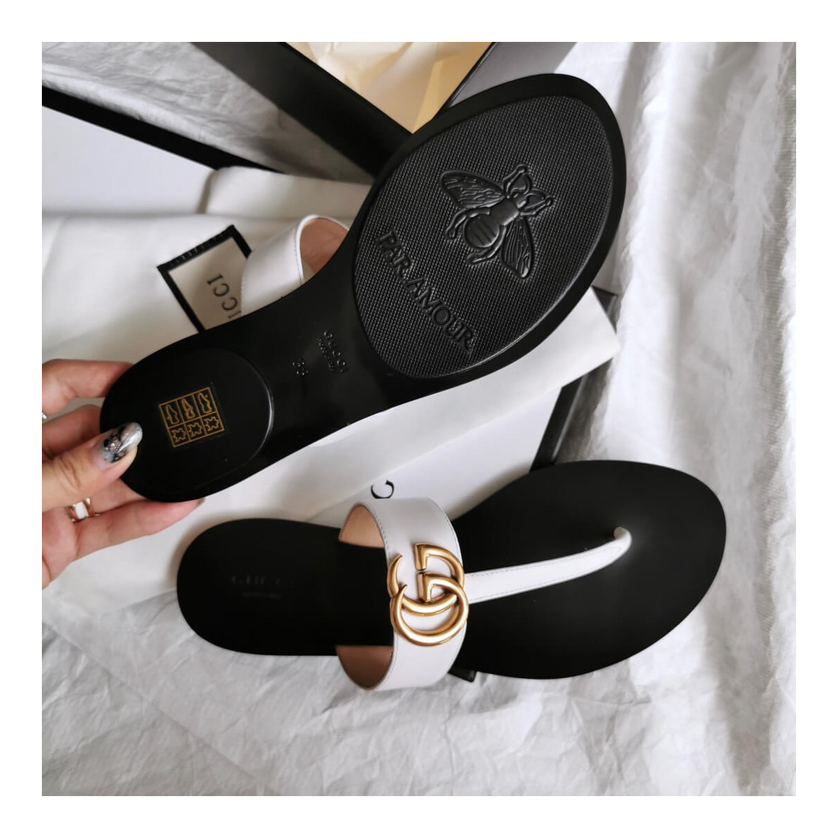 Gucci Leather Thong Sandal With Double G 497444