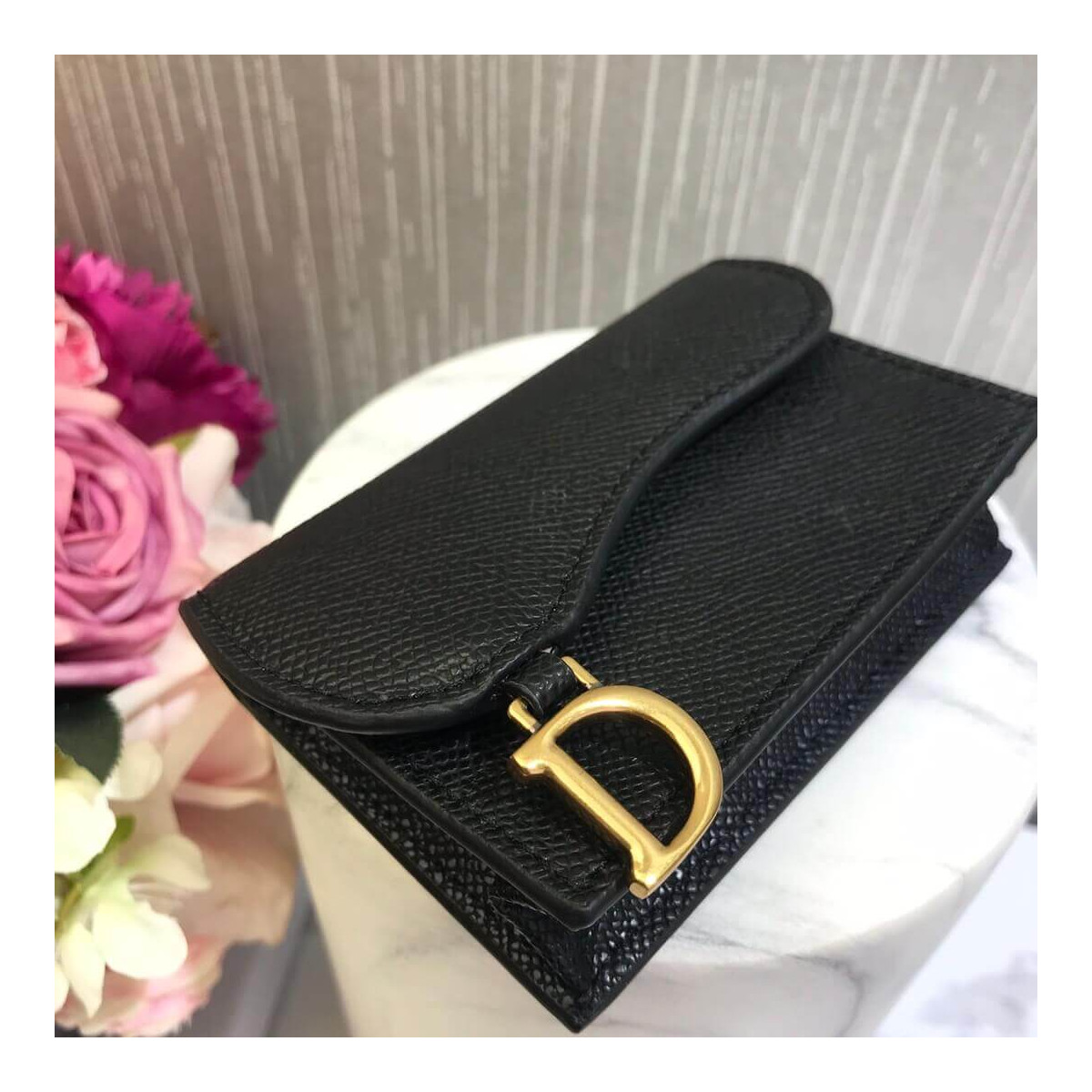 Christian Dior Grained Calfskin Saddle Flap Card Holder S5611