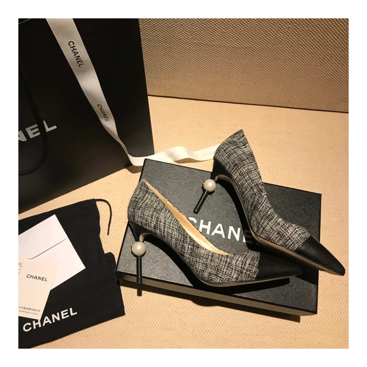 Chanel Tweed Pearl Heel Pumps G178144