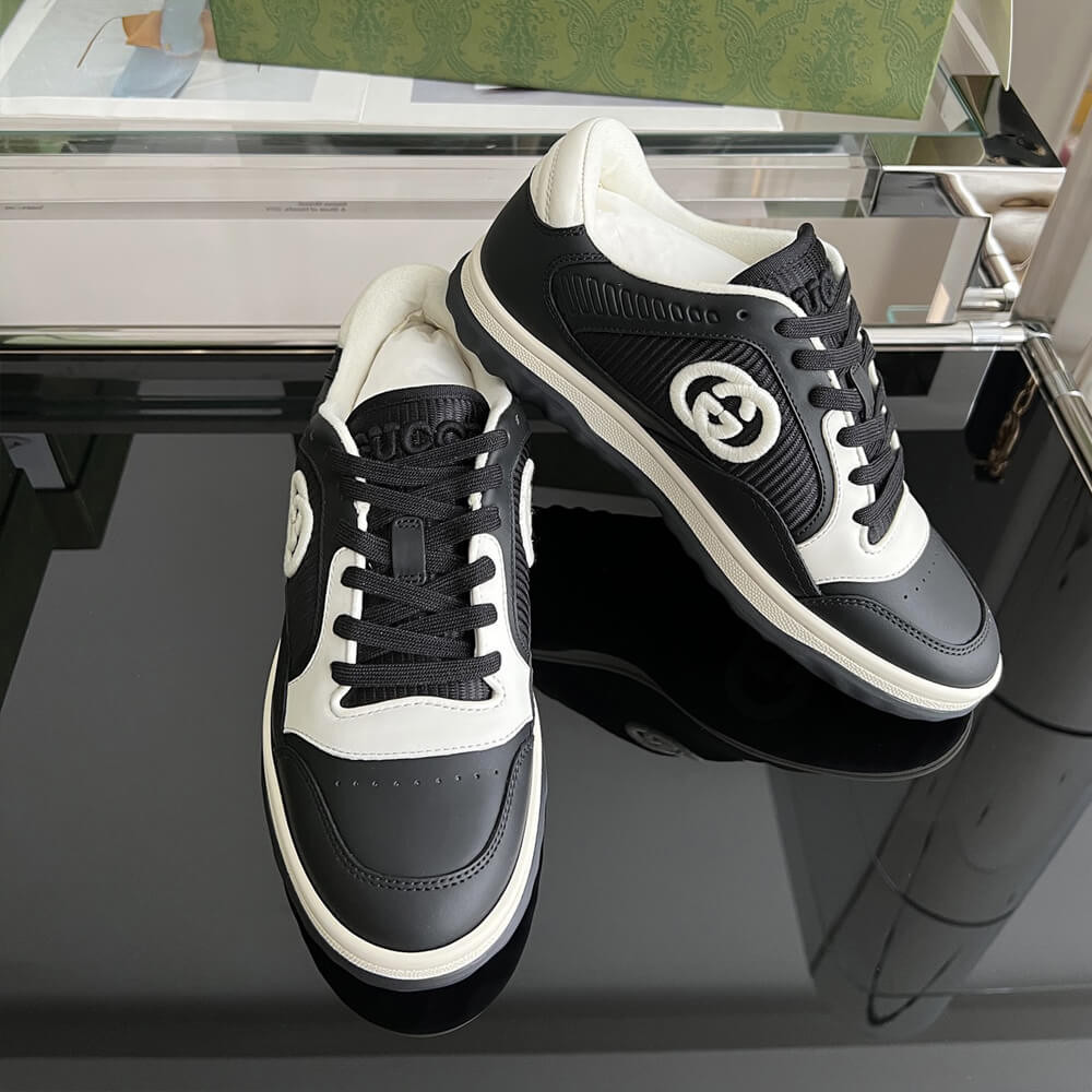 Gucci MAC80 Interlocking G Leather Sneakers Black/White 756815