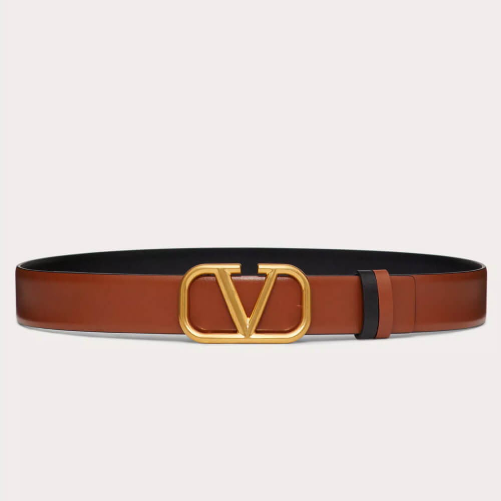 Valentino Reversible Vlogo Signature Belt In Glossy Calfskin 30 mm