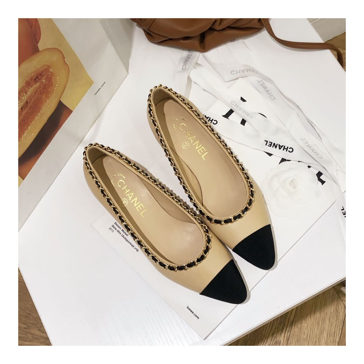 Chanel Grosgrain and Lambskin Chain 4.5cm Heel Ballerinas G35389