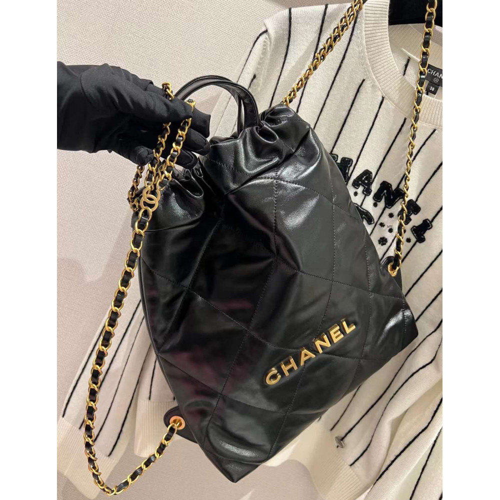 Chanel 22 Backpack in Black Shiny Calfskin AS3859