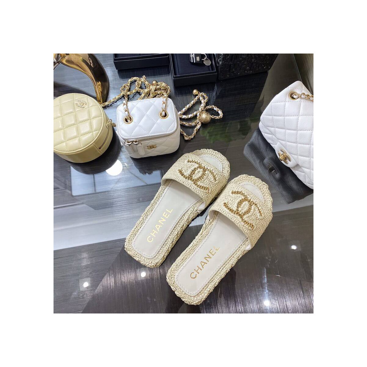 Chanel CC Logo Cord Mules G36923