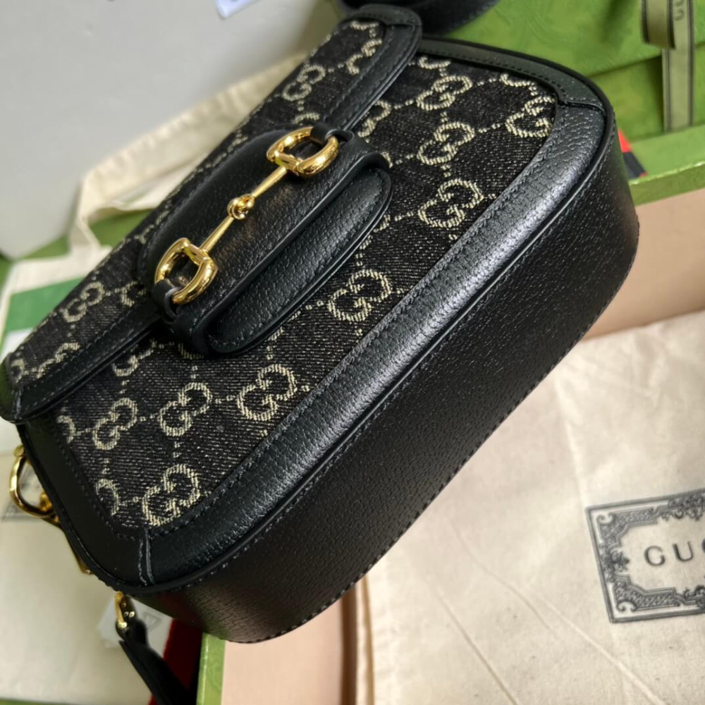 Gucci Horsebit 1955 Denim Mini Bag 658574 Black