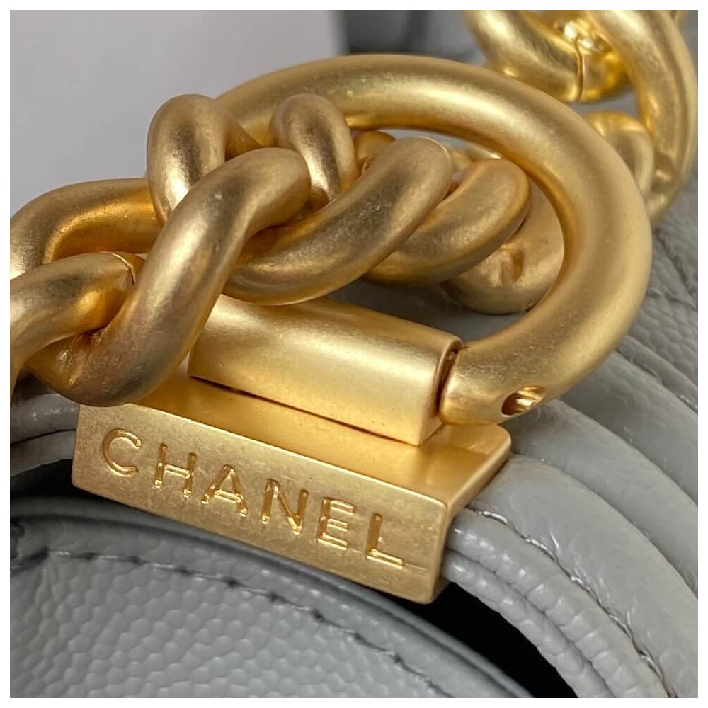 Chanel Boy Flap Bag With Handle Grained Shiny Calfskin A94805