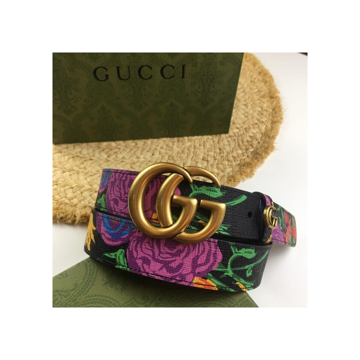 Gucci Ken Scott Print GG Marmont Belt Double G Buckle 4 Cm Width