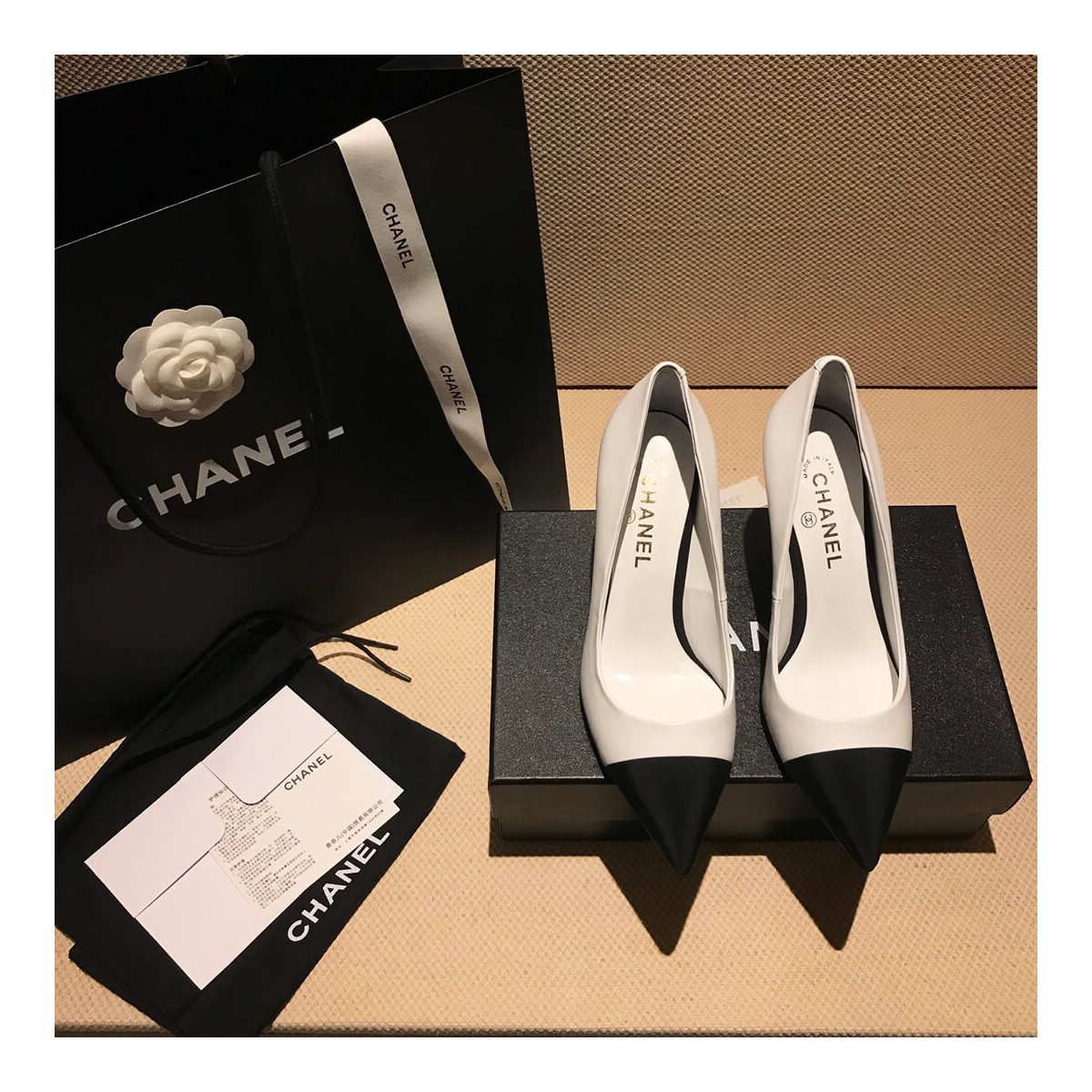 Chanel Calfskin &amp; Velvet Pump With Pearl G178144