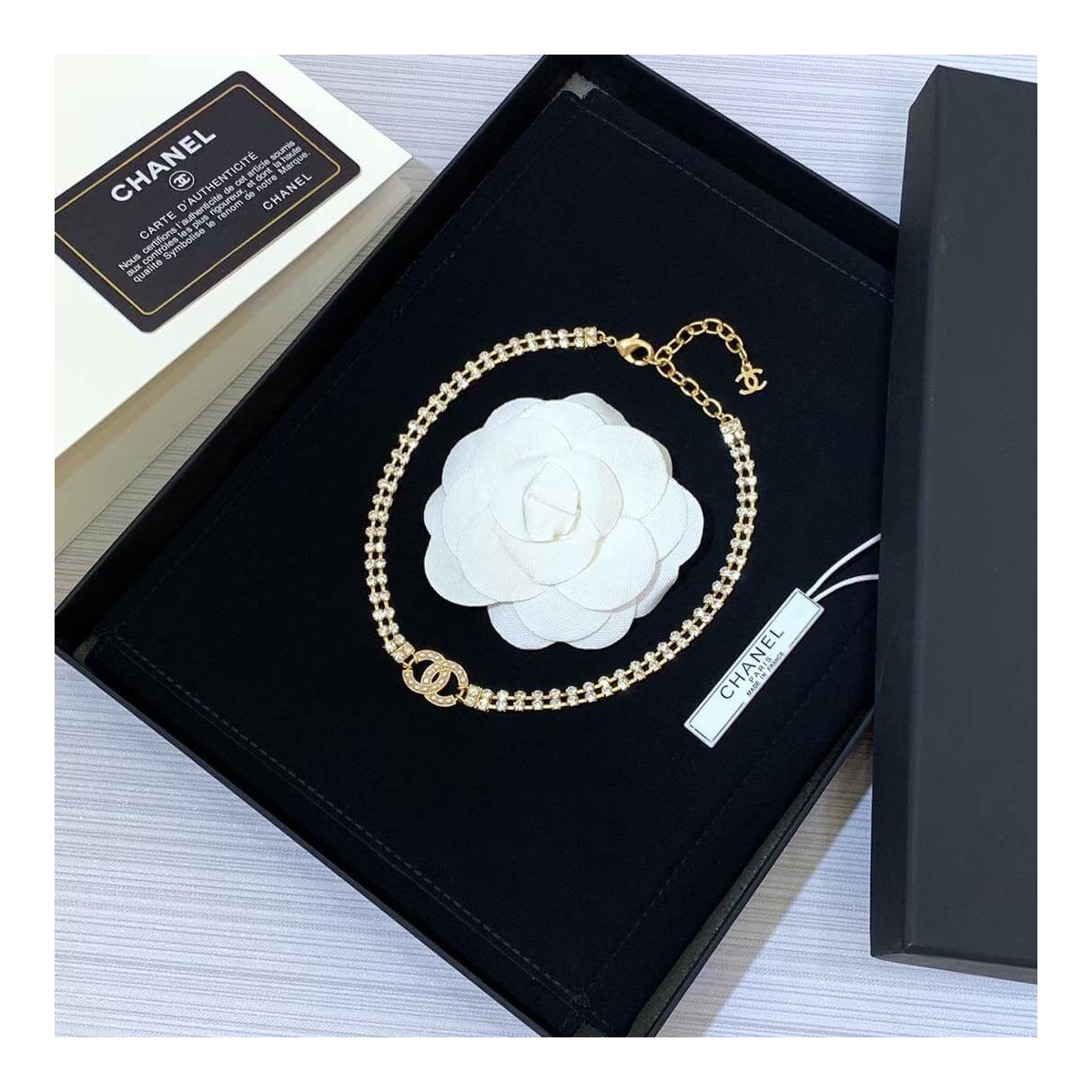 Chanel Double Strand Gold Crystal CC Pearl Necklace 460975