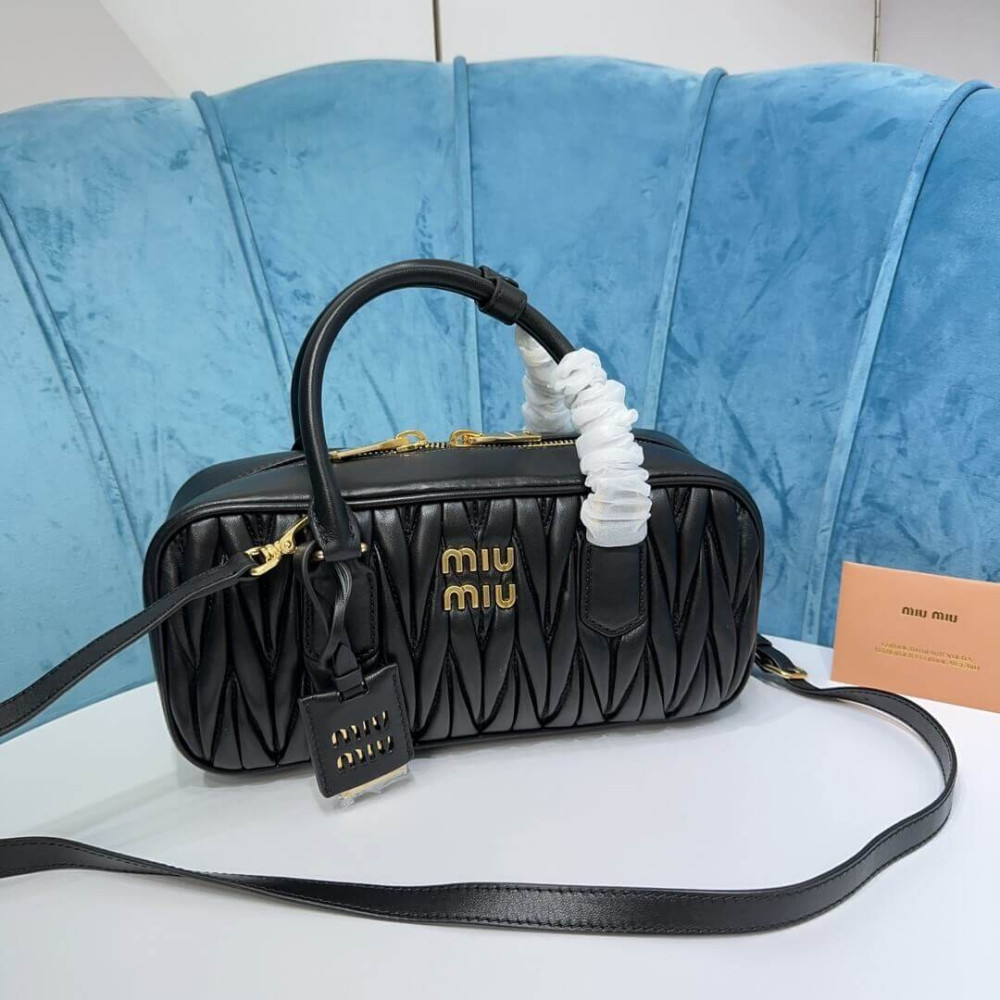 Miu Miu Arcadie Matelasse Nappa Leather Bag 5BB148 Black