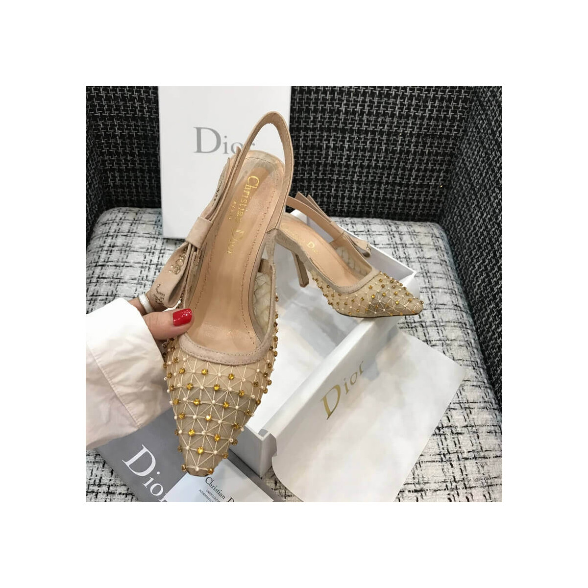 Dior J&#039;adior Slingback Pump with Thread and Bead Embroidery P768