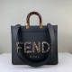 Fendi Sunshine Medium Python Embossed Logo Dark Grey Tote 8BH386