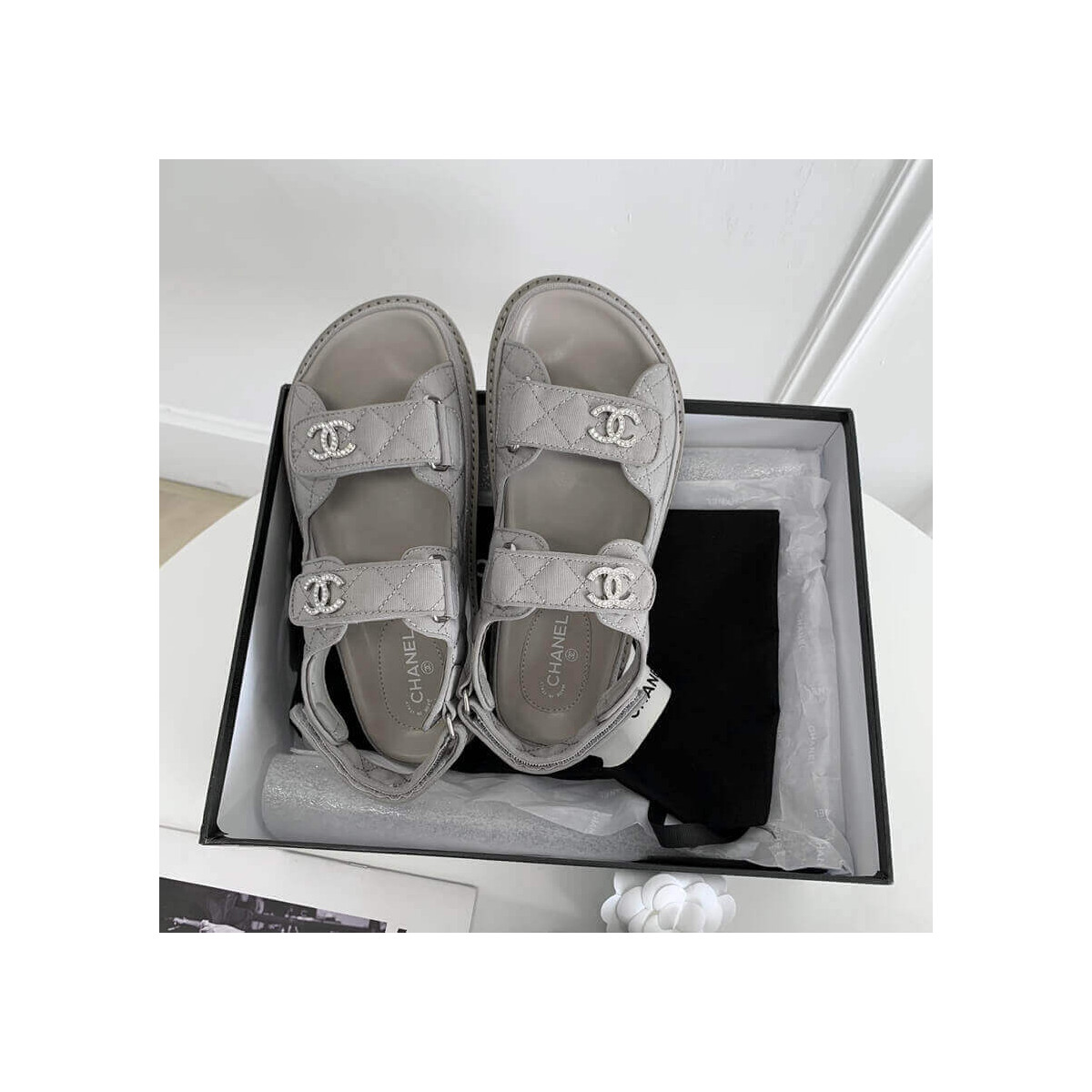 Chanel Crystal CC Velcro Sandals 261154